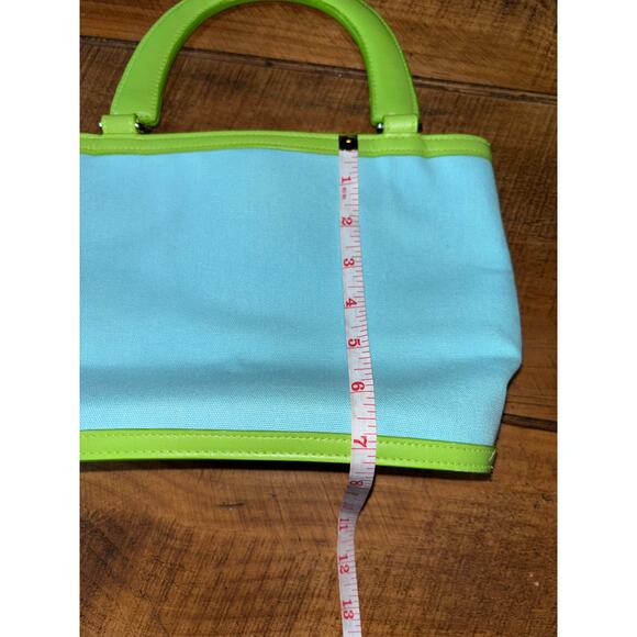NEW Lilly Pulitzer Blue Green Lilly Vintage 90s Lunch Bag Purse Inside Pockets - Picture 12 of 13